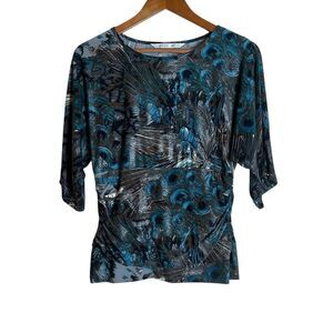 Peter Nygård peacock feather pattern blouse